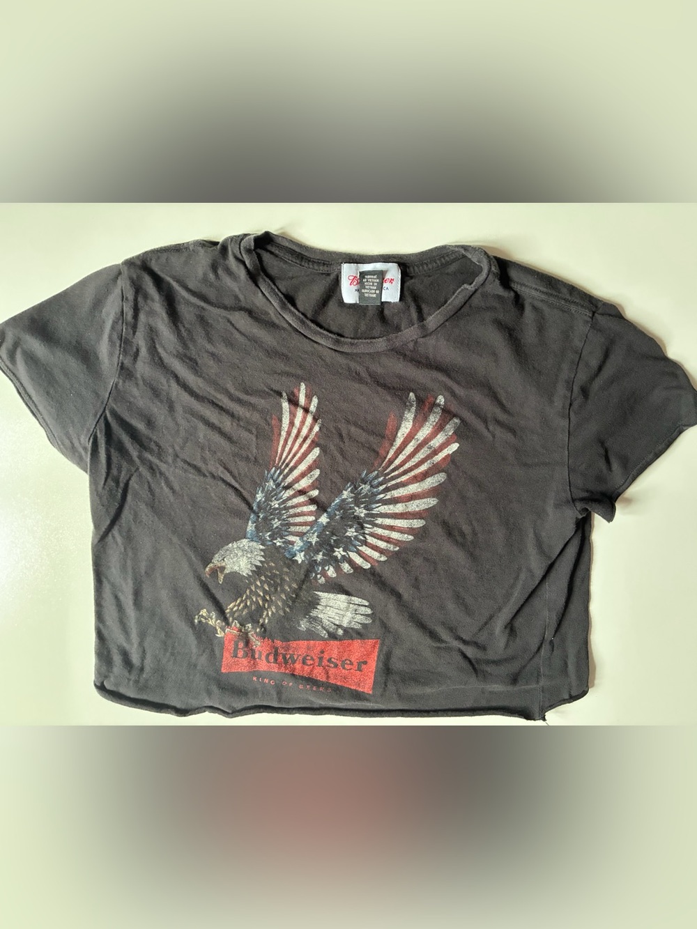 GAP Budweiser Black Short-Sleeve Crop T-Shirt w/ Patriotic Eagle Graphic- Small